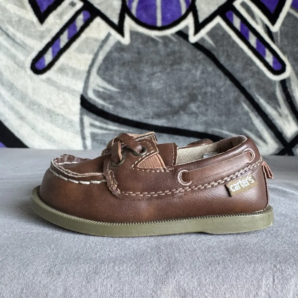 Size 5c - Carter's Toddler Boy's‎ Faux Leather Brown Loafer Boat Shoes